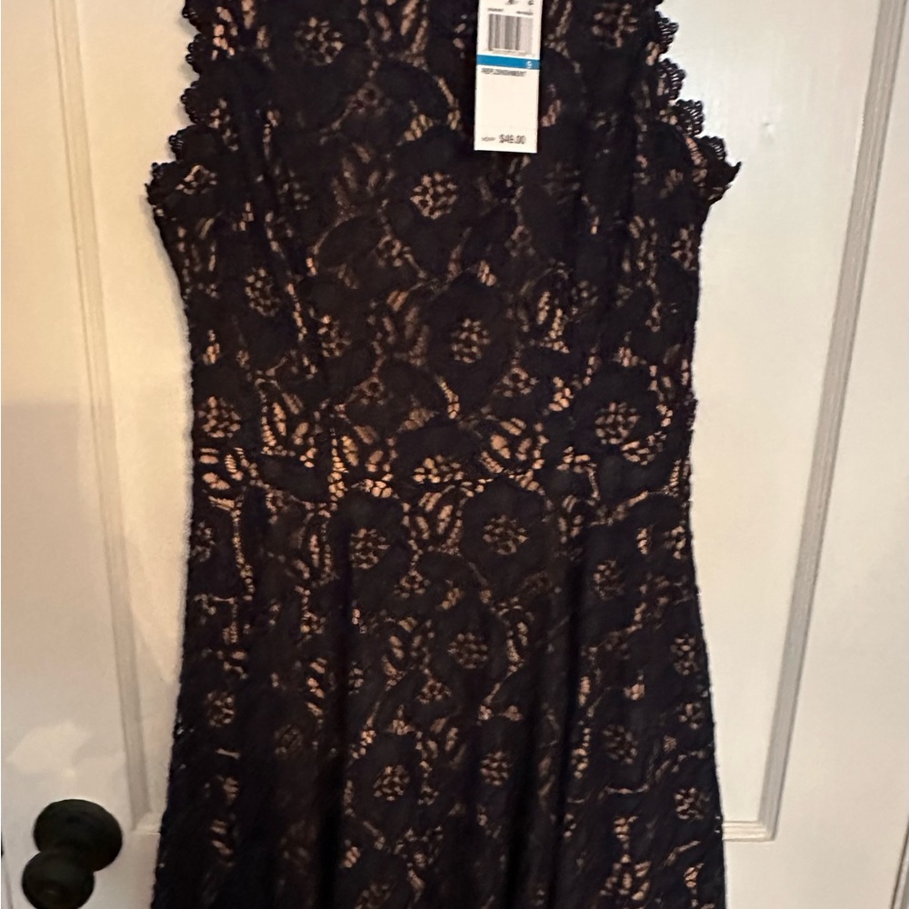Elegant Blue and Nude Lace Dress